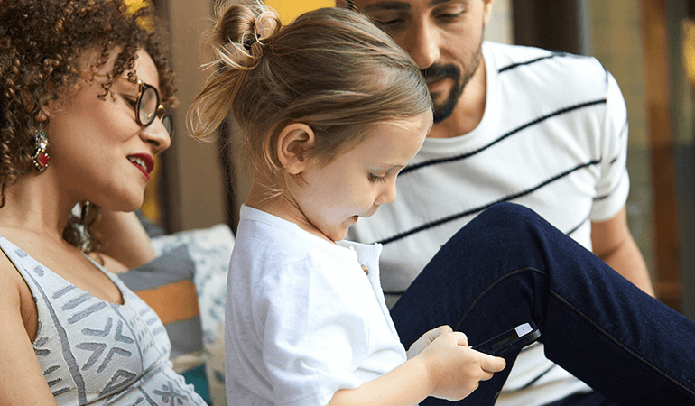 Family using technology